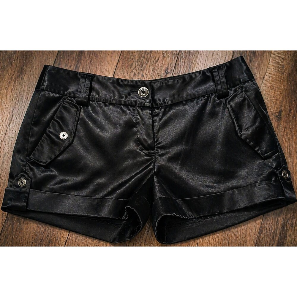 EXPRESS SATIN SHORTS WOMENS 4 BLACK CUFFED CARGO STYLE LOW RISE